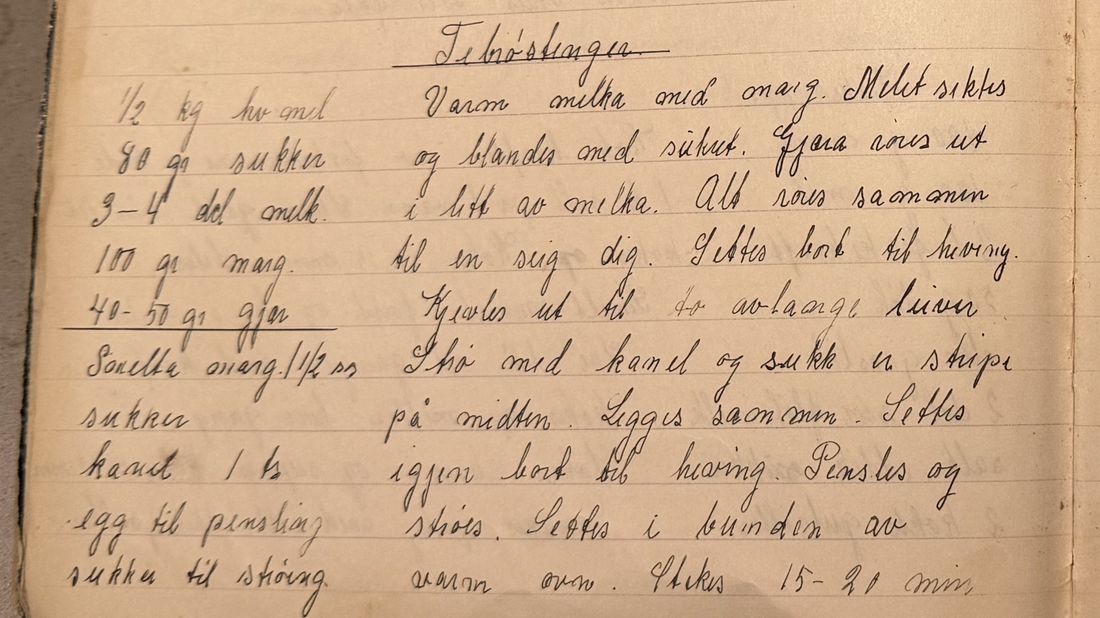 Tebrødstenger, Mors egen skrift