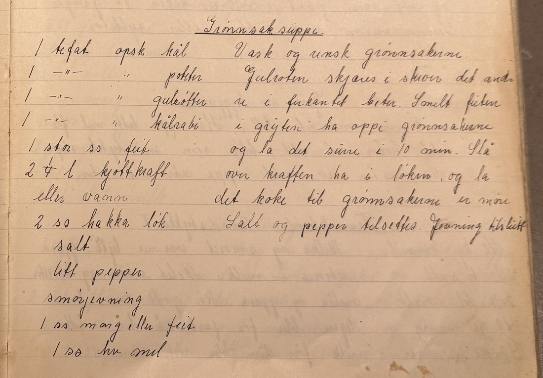Grønnsaksuppe, Mors egen skrift